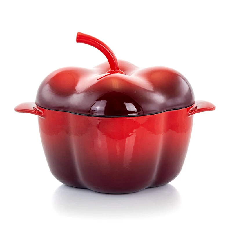 MegaChef Pepper Shaped 3 Quart Enameled Cast Iron Casserole In Red - Image 8