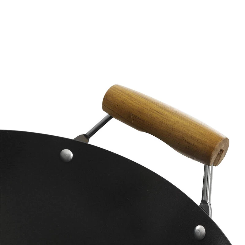 Kenmore Hammond 14 Inch Flat Bottom Carbon Steel Wok In Black With Wooden Handles - Image 5