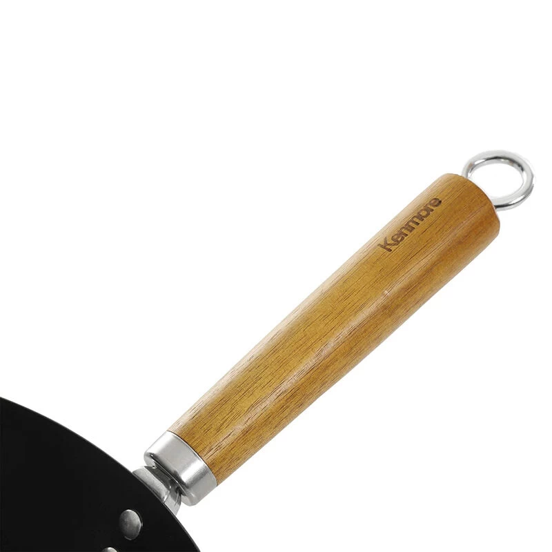 Kenmore Hammond 14 Inch Flat Bottom Carbon Steel Wok In Black With Wooden Handles - Image 4