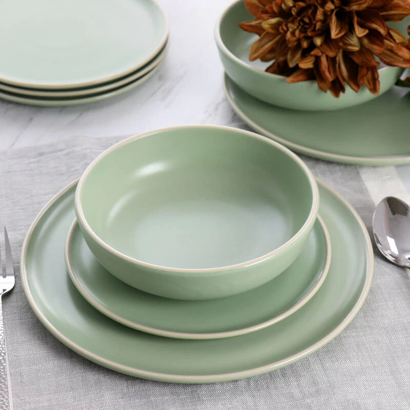 Gibson Elite Serenade 12 Piece Round Stoneware Dinnerware Set In Green - Image 8