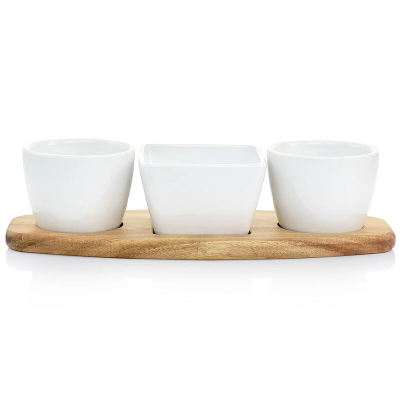 Gibson Elite Gracious Dining 4 Piece Fine Ceramic Tidbit Dish Set With Acacia Wood Base - Image 8