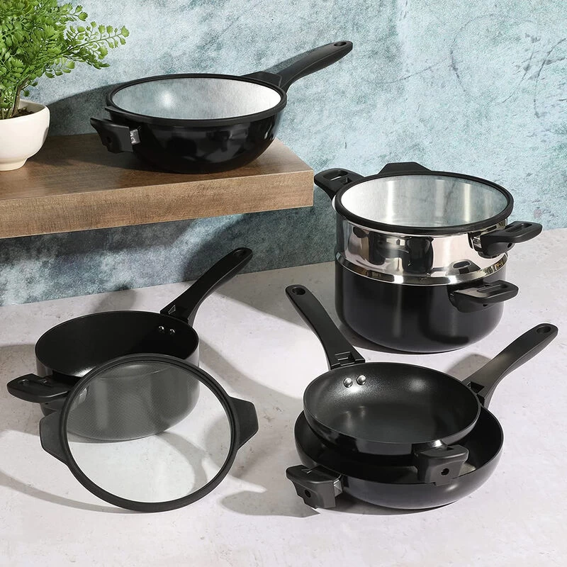Kenmore Elite Grayson 9 Piece Nonstick Aluminum Stackable Cookware Set In Black - Image 4