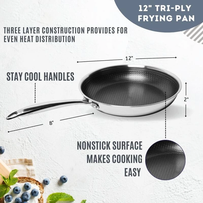 Tri-ply Stainless Steel Diamond Nonstick 3 Piece Frying Pan Set - Image 3
