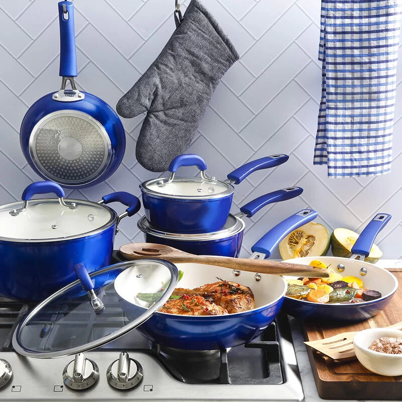 Kenmore Arlington 12 Piece Aluminum Ceramic Coated Nonstick Cookware Set In Metallic Blue - Image 3