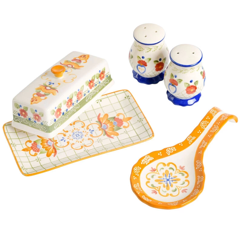 Laurie Gates Tierra 4 Piece Hand Painted Ceramic Tableware Accessory Set - Image 7