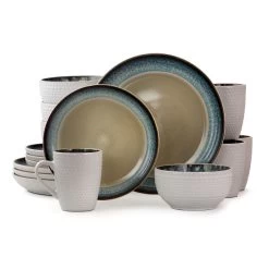 Elama Modern Dot 16 Piece Luxurious Stoneware Dinnerware With Complete Setting For 4