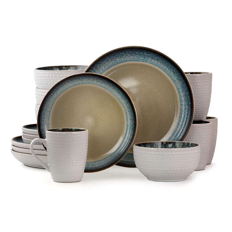 Elama Modern Dot 16 Piece Luxurious Stoneware Dinnerware With Complete Setting For 4