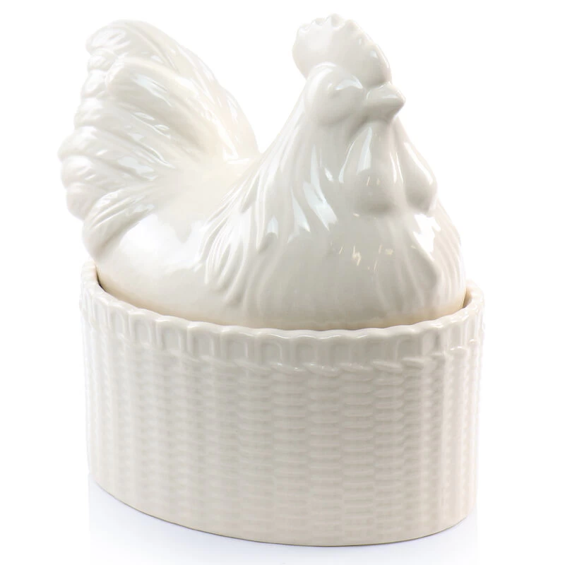 Martha Stewart 6 Inch Stoneware Sculpted Rooster Covered Oval Baker In Cream - Image 8