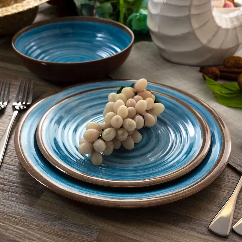 Elama Rippled Tides 12 Piece Lightweight Melamine Dinnerware Set In Blue - Image 2