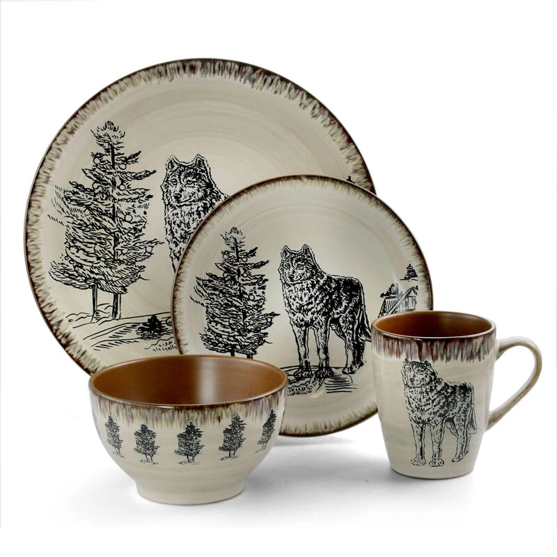 Elama Majestic Wolf 16 Piece Luxurious Stoneware Dinnerware With Complete Setting For 4 - Image 3