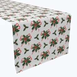 Fabric Textile Products, Inc. Table Runner, 100% Cotton, Holly And Ribbons Green