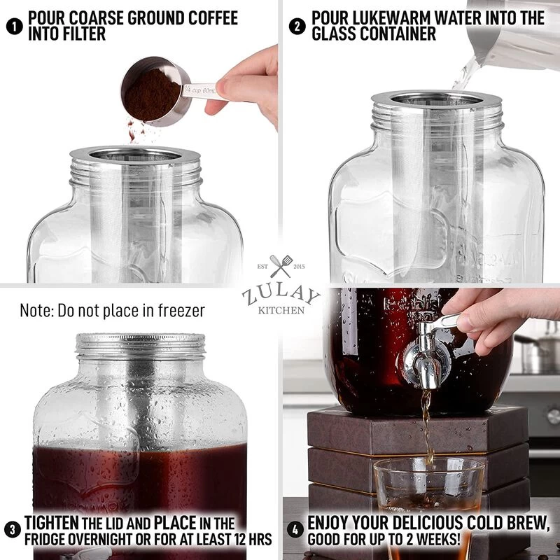 1 Gallon Cold Brew Coffee Maker With Glass Carafe And Stainless Steel Mesh Filter - Image 6