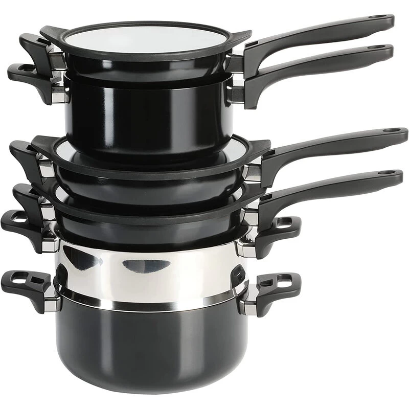 Kenmore Elite Grayson 9 Piece Nonstick Aluminum Stackable Cookware Set In Black