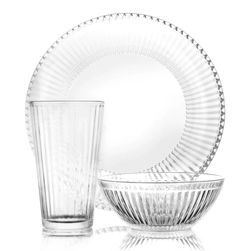 Gibson Home Clearview Stripes 12 Piece Embossed Glass Dinnerware Set - Image 4
