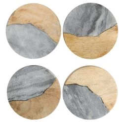 Laurie Gates Mango Wood And Marble Round 4 Piece Coaster Set