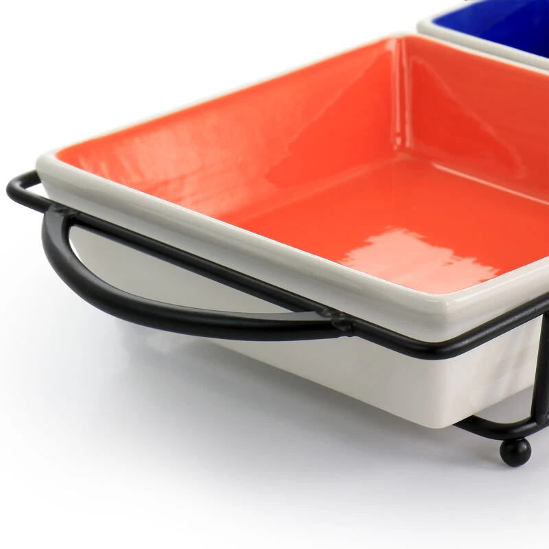 Gibson Home Crenshaw 5 Piece Hand Painted Stoneware Sectional Tray Set With Metal Rack - Image 8