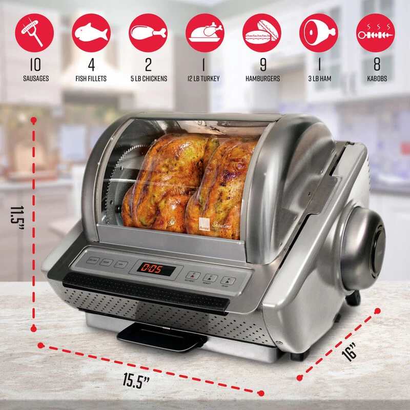 Ronco EZ-Store Rotisserie Oven, Large Capacity (15lbs) Countertop Oven, Multi-Purpose Basket For Versatile Cooking, Digital Controls & Compact Storage Red - Image 4