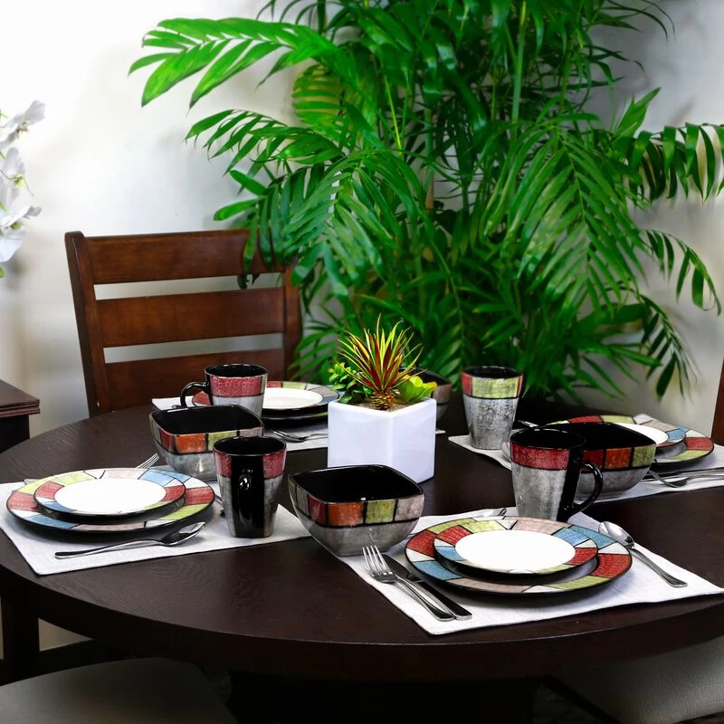 Elama Country Cottage 16 Piece Stoneware Dinnerware Set - Image 4