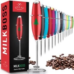 Milk Frother With Stand (Christmas Edition) Christmas Red