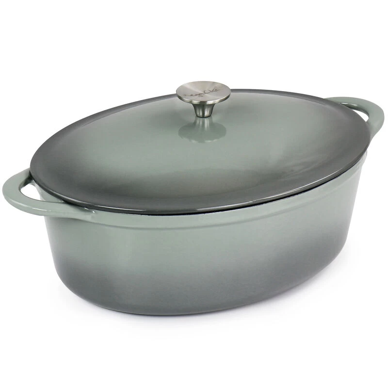 MegaChef 7 Quarts Oval Enameled Cast Iron Casserole In Gray - Image 2