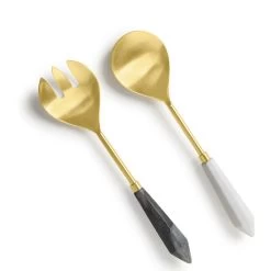 Araliya Marble & Gold Salad Servers, Set Of 2
