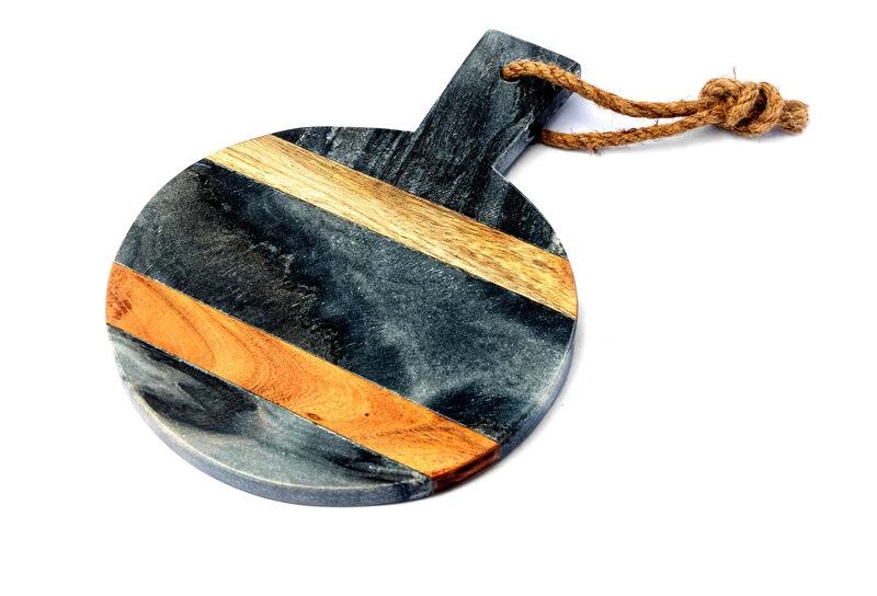 11 X 8 Black Marble And Wood Accent Charcuterie Board With Handle - Image 2