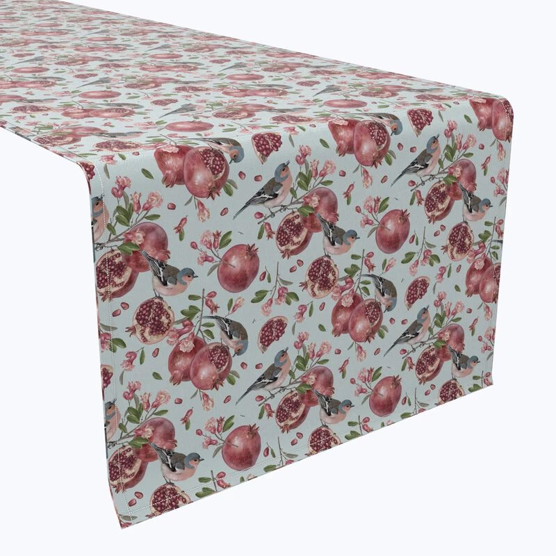 Fabric Textile Products, Inc. Table Runner, 100% Cotton, Pomegranate Trees & Birds Blue