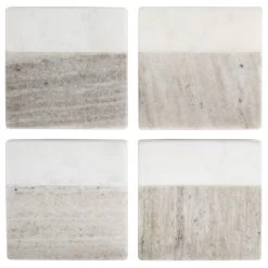 Laurie Gates Duo-Tone Four Piece Square Marble Coaster Set In Light Grey