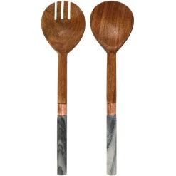 Laurie Gates California Designs Marble And Acacia Wood 2 Piece Salad Server Set