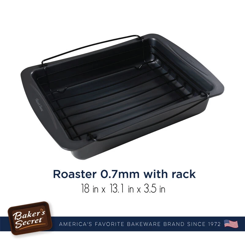 Baker's Secret Non-stick Roaster With Rack, Heavy Gauge Carbon Steel, Nonstick Coating, Thanksgiving Essentials, Essentials Line,Dark Gray - Image 4