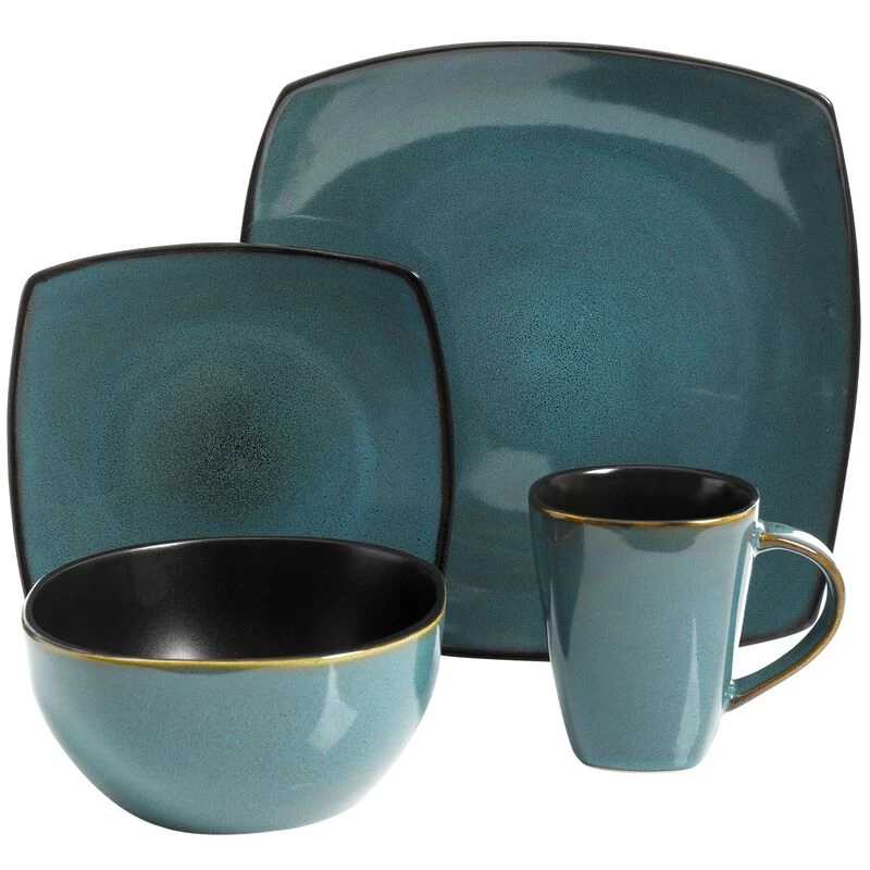 Gibson Soho Lounge 16-Piece Soft Square Dinnerware Set In Teal Green - Image 4
