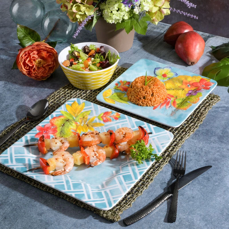 Laurie Gates Tropicalla 12 Piece Square Melamine Dinnerware Set - Image 2