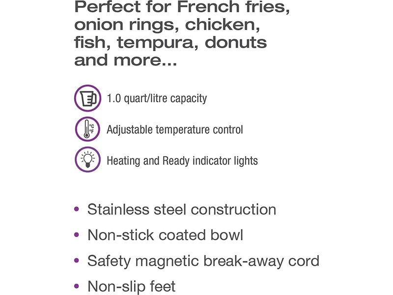 Salton DF1539 Easy Clean Compact Deep Fryer Stainless Steel 1.2 Liters - Image 4