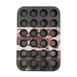 Baker's Secret 24 Cup Muffin Pan, Cupcake Pan, Non-stick Coating 2x Layers, Heavy Gauge Carbon Steel, Dark Gray Advanced Collection