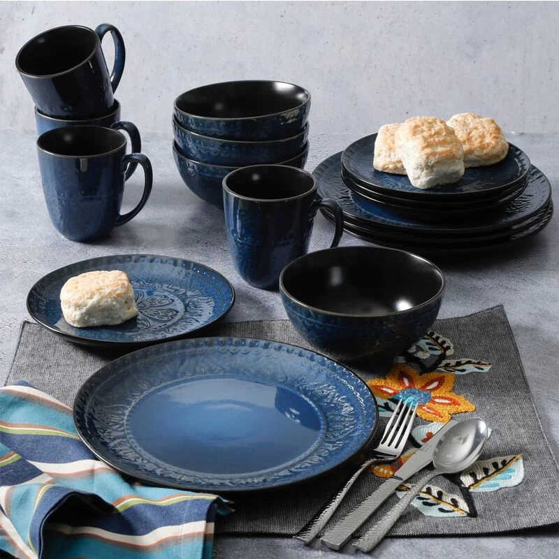 Gibson Elite Milanto 16 Piece Stoneware Dinnerware Set In Blue - Image 5