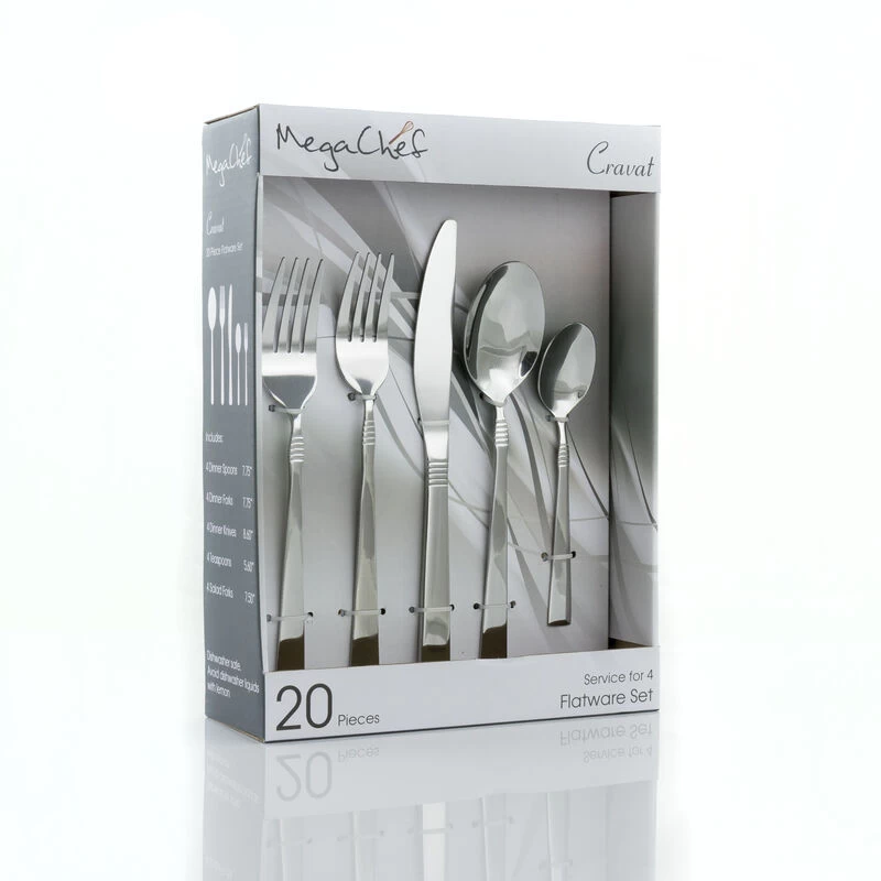 MegaChef Cravat 20 Piece Flatware Utensil Set, Stainless Steel Silverware Metal Service For 4 In Silver - Image 6