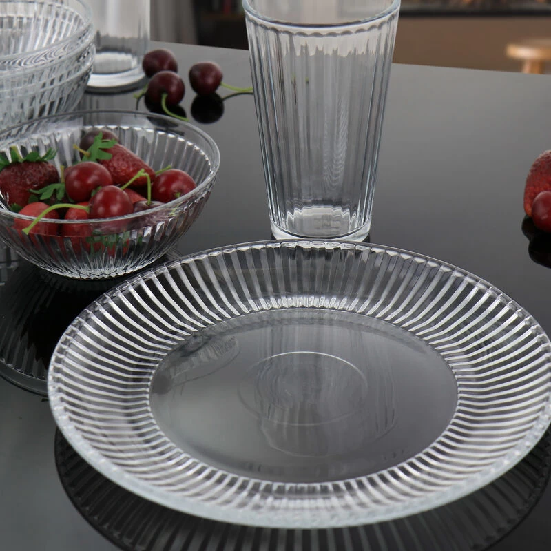 Gibson Home Clearview Stripes 12 Piece Embossed Glass Dinnerware Set - Image 2