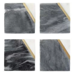 Laurie Gates Marble With Gold Accent Four Piece Square Coaster Set In Grey