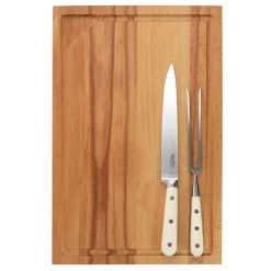 Martha Stewart Goswell 3 Piece Carving Board And Cutlery Set In Cream