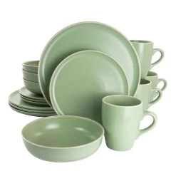Gibson Elite Serenade 16 Piece Round Stoneware Dinnerware Set In Green