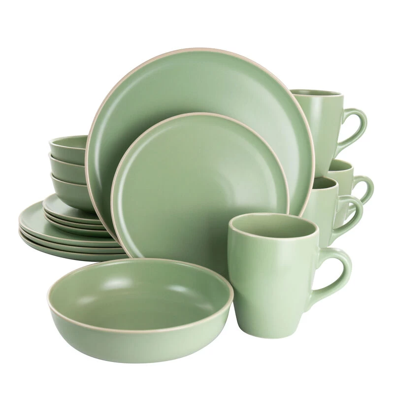 Gibson Elite Serenade 16 Piece Round Stoneware Dinnerware Set In Green