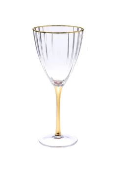 Set Of 6 Textured Glasses With Gold Stem And Rim