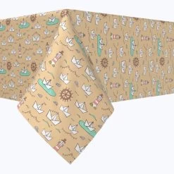 Fabric Textile Products, Inc. Rectangular Tablecloth, 100% Polyester, Nautical Doodle Drawing Brown