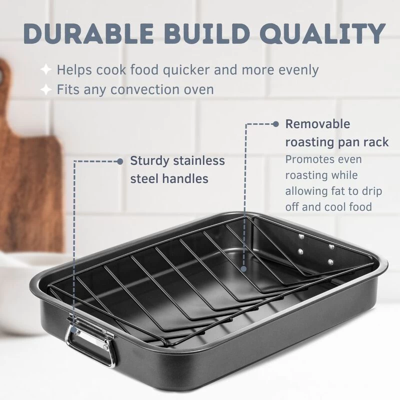 16.5" Non-Stick Carbon Steel Roasting Pan With V Shaped Rack - Image 2