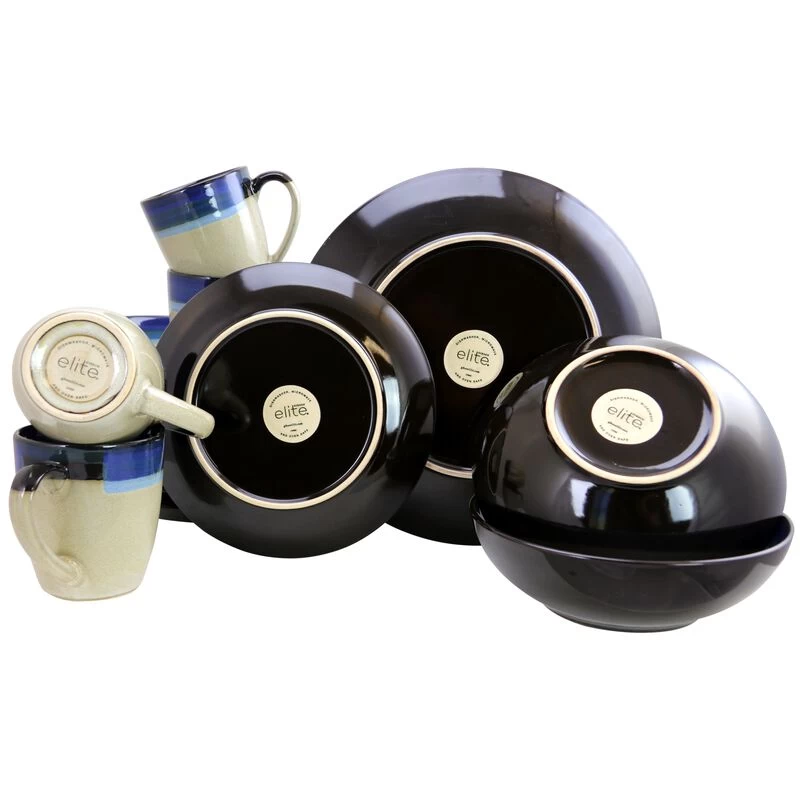 Gibson Couture Bands 16pc Dinnerware Set, Cream/Blue Rim - Image 2