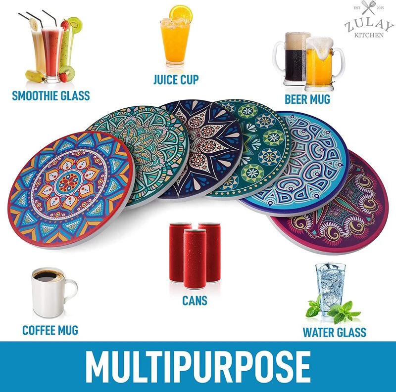 Set Of 6 Mandala Absorbent Ceramic Stone Coasters For Drinks - Image 5