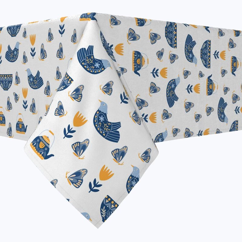 Fabric Textile Products, Inc. Rectangular Tablecloth, 100% Cotton, Teapots & Butterflies Blue