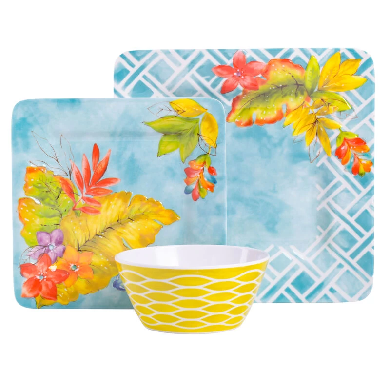 Laurie Gates Tropicalla 12 Piece Square Melamine Dinnerware Set - Image 3