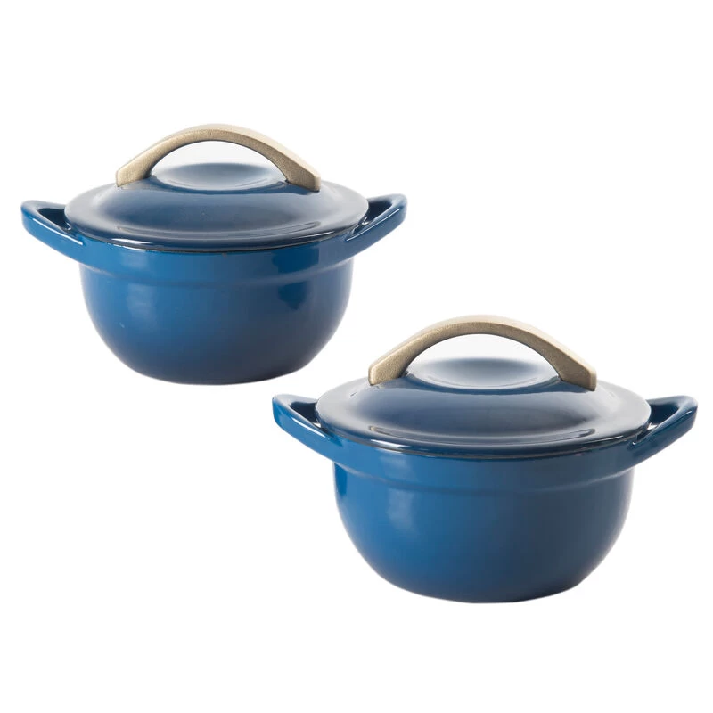 Cravings By Chrissy Teigen 2 Piece 4.7 Inch Enameled Cast Iron Mini Casserole Set In Blue