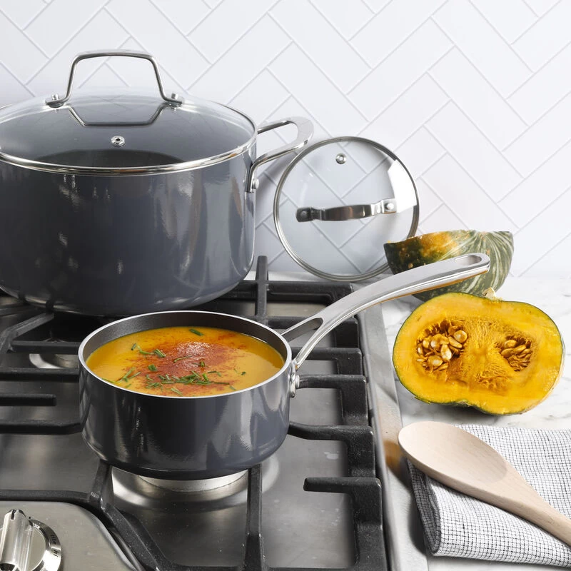 Martha Stewart Lockton 10 Piece Aluminum Nonstick Enamel Cookware Set In Gray With Lids - Image 9